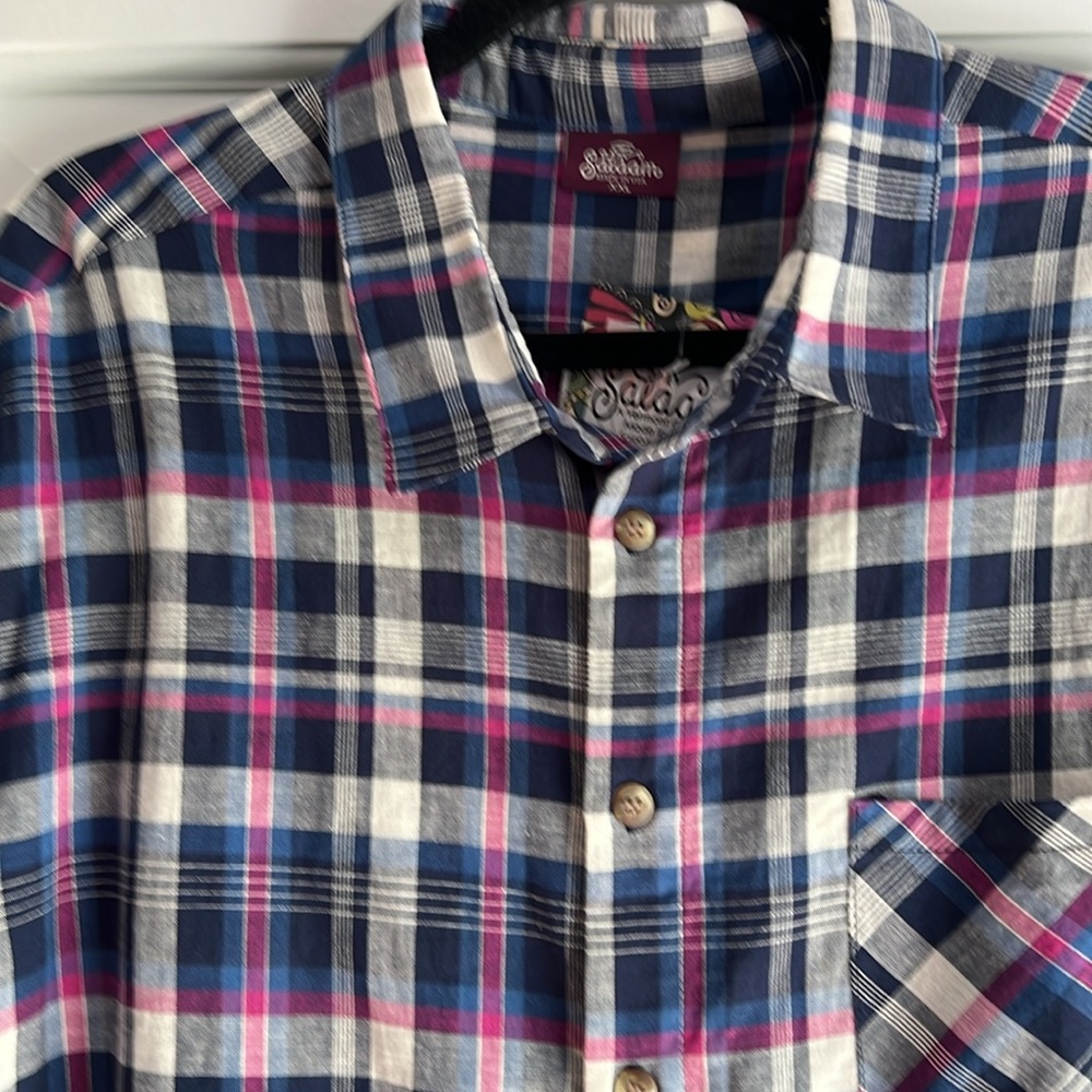 NEW Salaam Plaid Short Sleeve Lightweight Button-Up Shirt, 100% Cotton, Sz XXL
